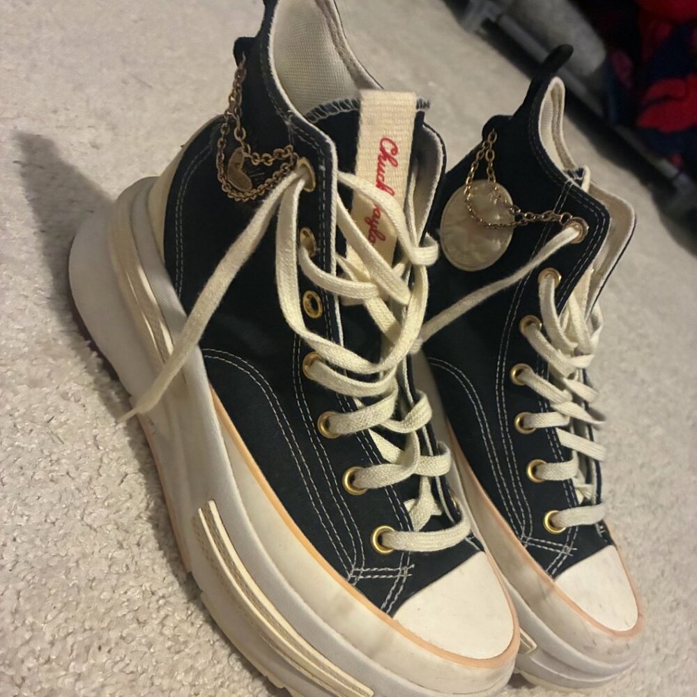 Converse Valentine's run star legacy cx platform gold chain heart high tops sz 8
